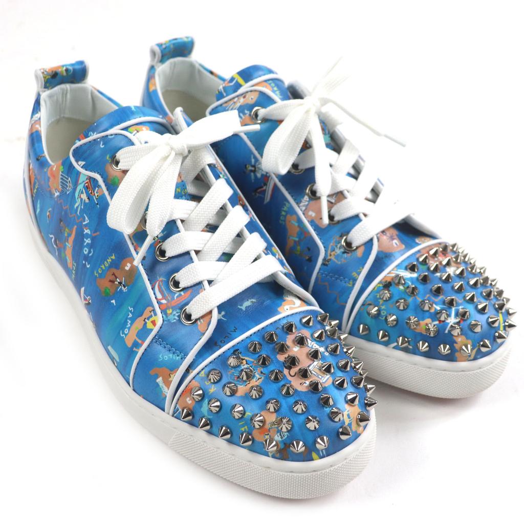 Doskonałe sneakersy Christian Louboutin z niskim wycięciem Lewis Junior skóra niebieska biała męskie Używane