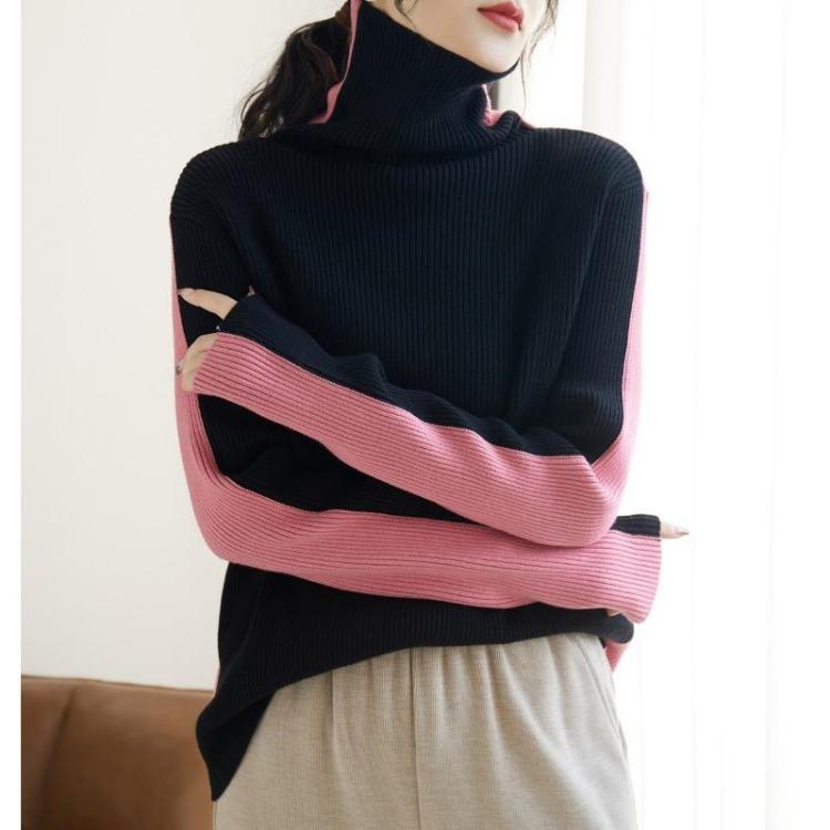 

Women Turtleneck Slim Sweater Winter Knitted Long Sleeve Top New Match Color Inside Heaps of Bottom Shirt One Size чёрный