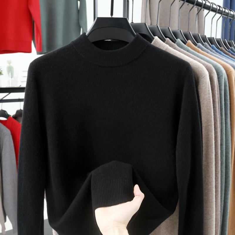 Herrenwollpullover 100 Reine Herren Herbst- und Winterpullover, Halber Stehkragen, Hochwertiges Gefühl, Lässiger Basisstrickpullover