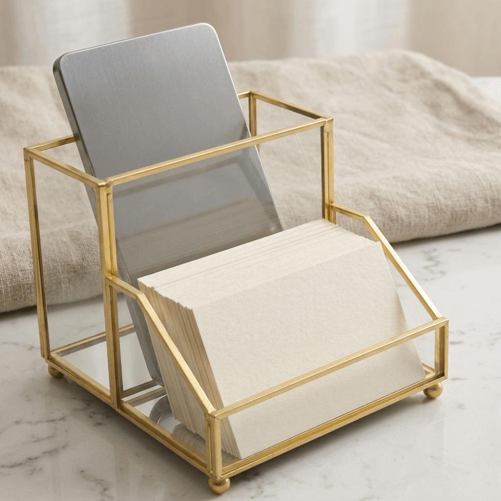 Golden Edge Business Card Holder Elegant Desk Organizer Creative Name Card Organizer Meetings