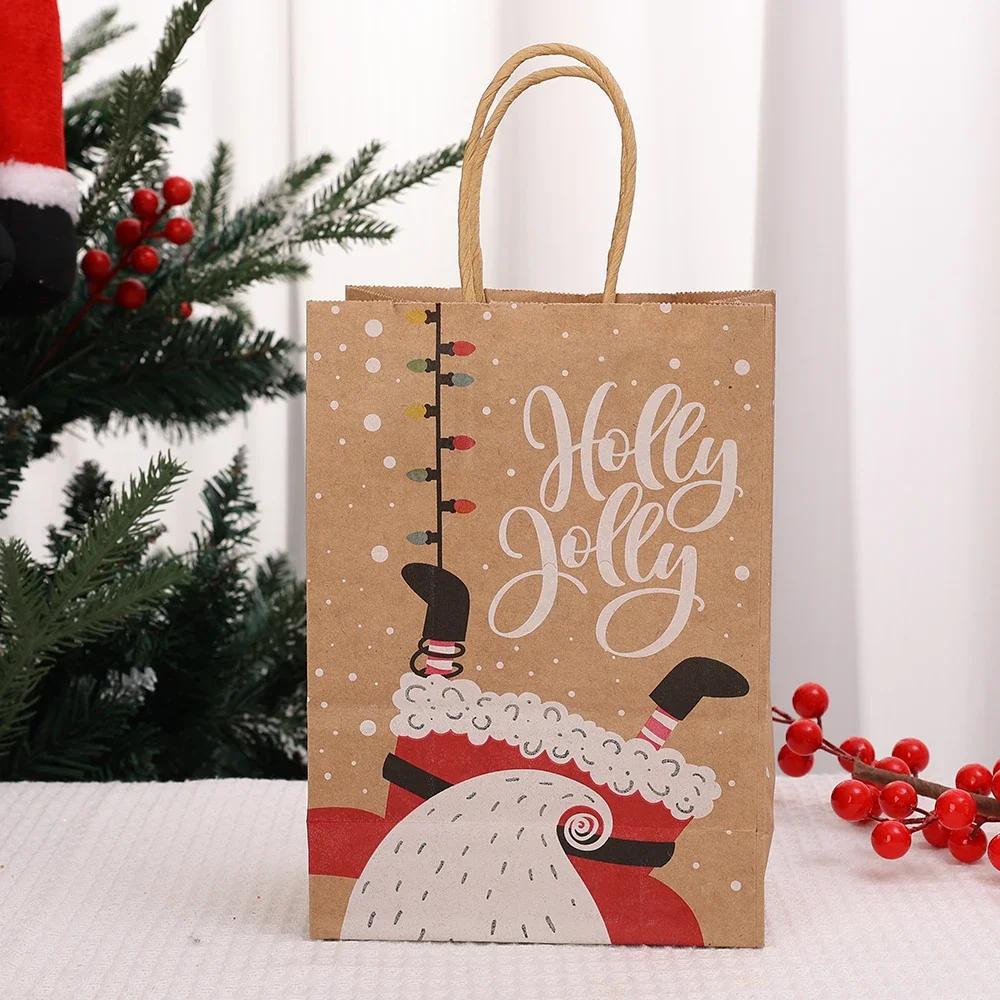 20/1x Joyful Christmas Kraft Paper Reusable Candy Toys Pouch Party Decor Packing Presents Handbag Santa Claus Reindeer Snowflake