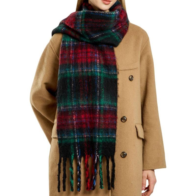 Commuter scarf atmosphere retro plaid clip pattern scarf warm and cold and windproof scarf long scarf