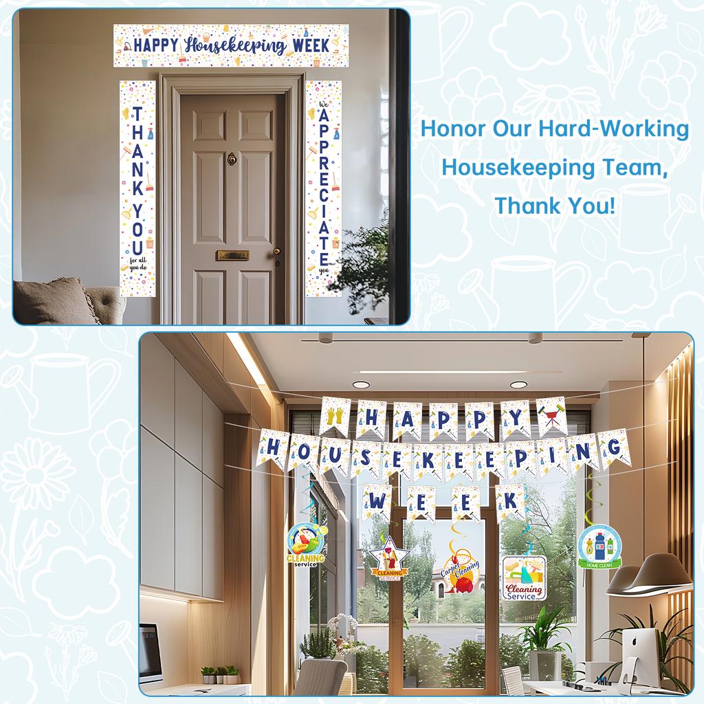 28Pcs Happy Housekeeping Week Decorations Happy Housekeeping Appreciation Banner Porch Sign Door Hanging Cards Hotel Hospital Of