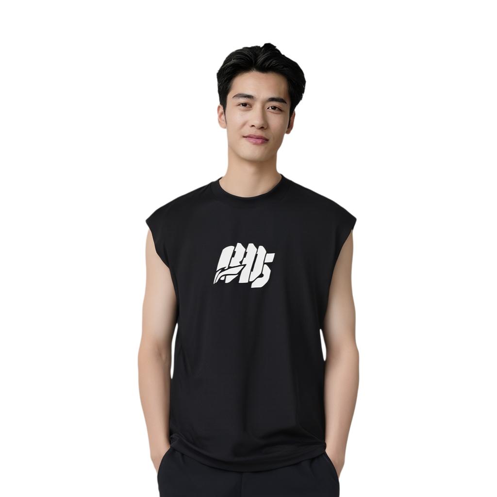 Li Ning Anti-Five Series Simple Versatile Loose Fit Round Neck Letter Sports Vest Men Tops Black AVSV067-3