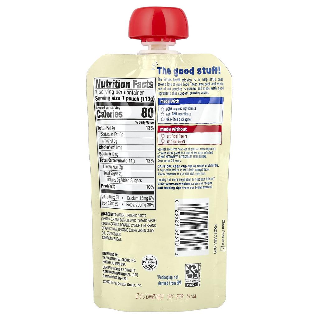 Earth's Best Organic Pasta + Veggie Puree, 7+ Months, Marinara, with Vegetables, 4 Oz (113 G)