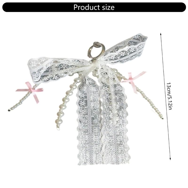 Stylish Phone Ornament With Fabric PVC Design Secure Clip For Key Bags Decoration Beads Lace Bowknot Keychain Pendant