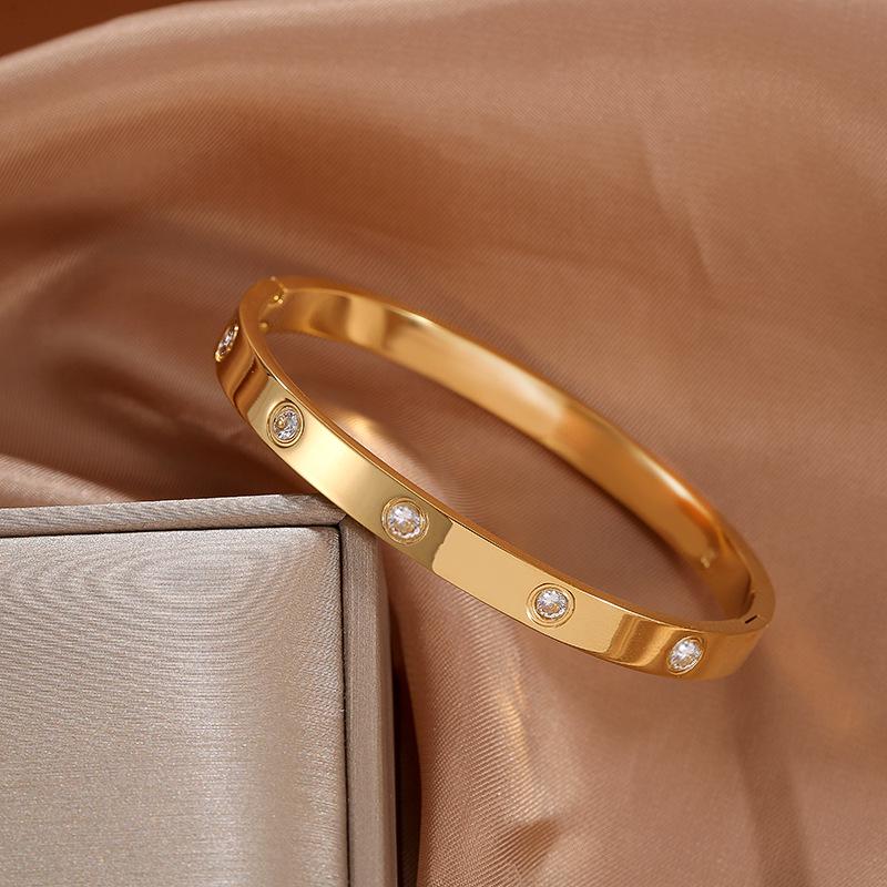 18k Rose Gold Diamond Buckle Bracelet - Korean Stylish Design, High-End Jewelry
