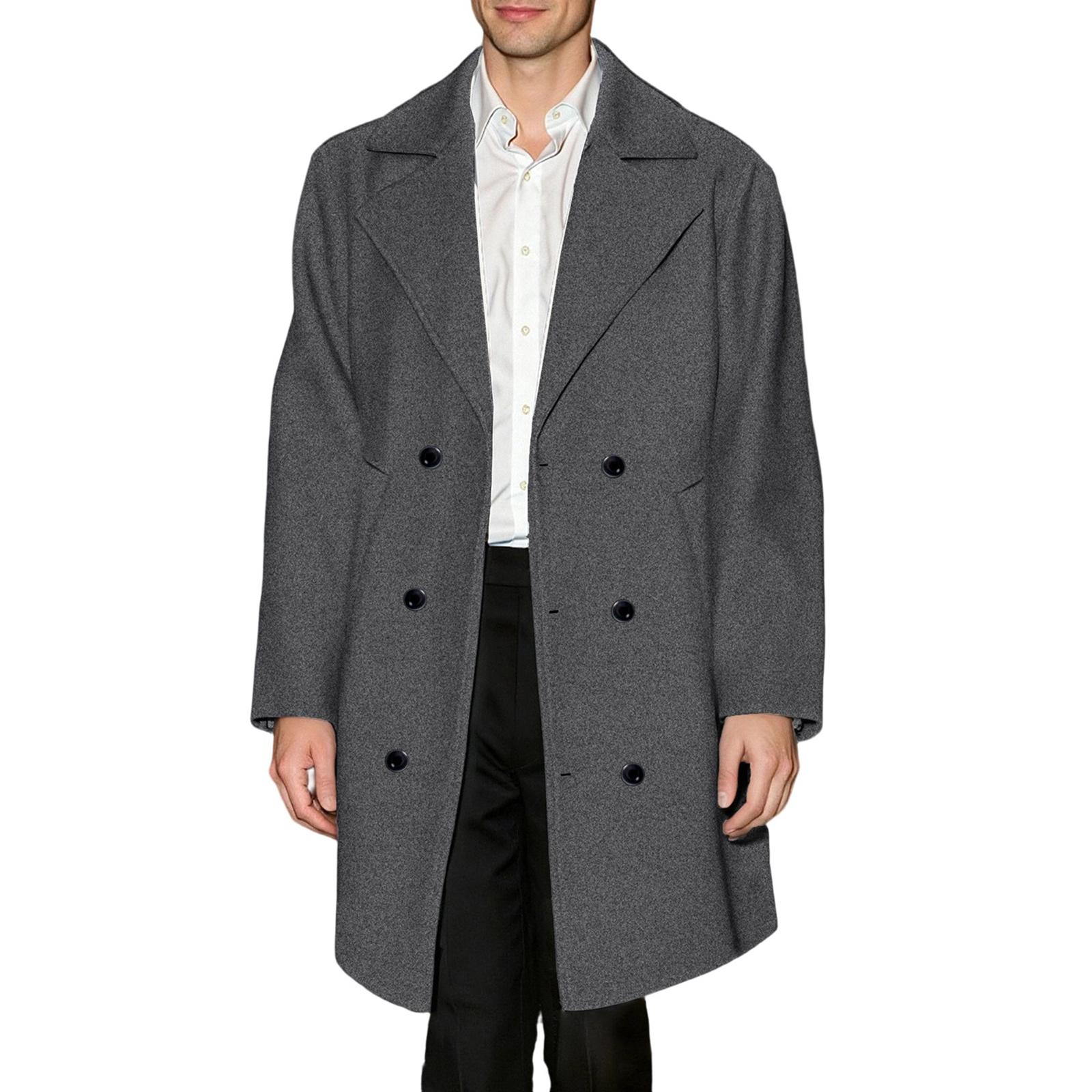 

Trench Coat Men Wool Blend Coat Notched Collar Single Breasted Overcoat Business Casual Winter Jacket With Pockets XL