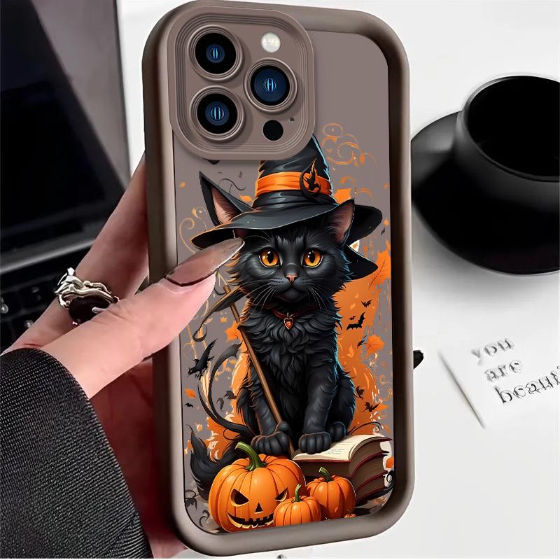 

Halloween Cat Plain Case for iPhone 16 E 15 14 13 12 Mini 11 Pro Max XS X 8 7 Plus SE Liquid Soft Silicone Shockproof Back Cover iPhone 8 7 SE