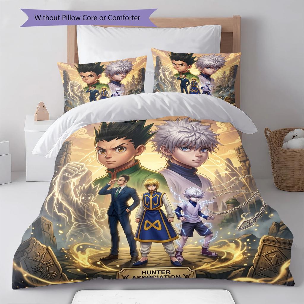 Hunter X Hunter Pattern Bedding Quilt Set Quilt Cover Pillowcase Home Birthday Gift(1 * Duvet Cover + 2 * Pillowcase, Without Core)