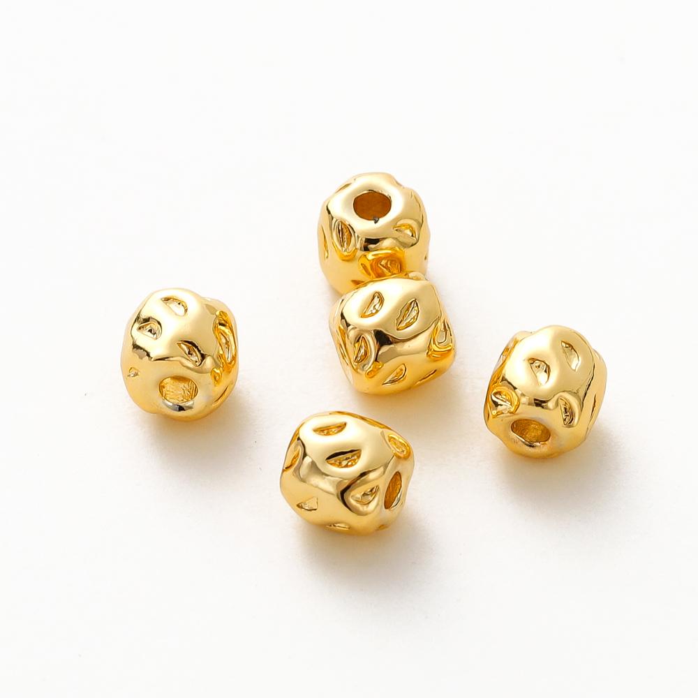 10pcs/lot 14K 18K Gold Plated Spacer Bead Beading Striped Cut Irregular Round Beads Necklace For DIY Jewelry Making Accessories
