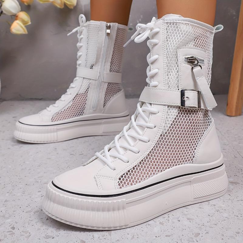 Martin Boots Female 2025 Summer New Mesh Boots Breathable Mesh Yarn Hollowed Out Mesh Thin Section Cool Boots Mid-calf Thick Bottom