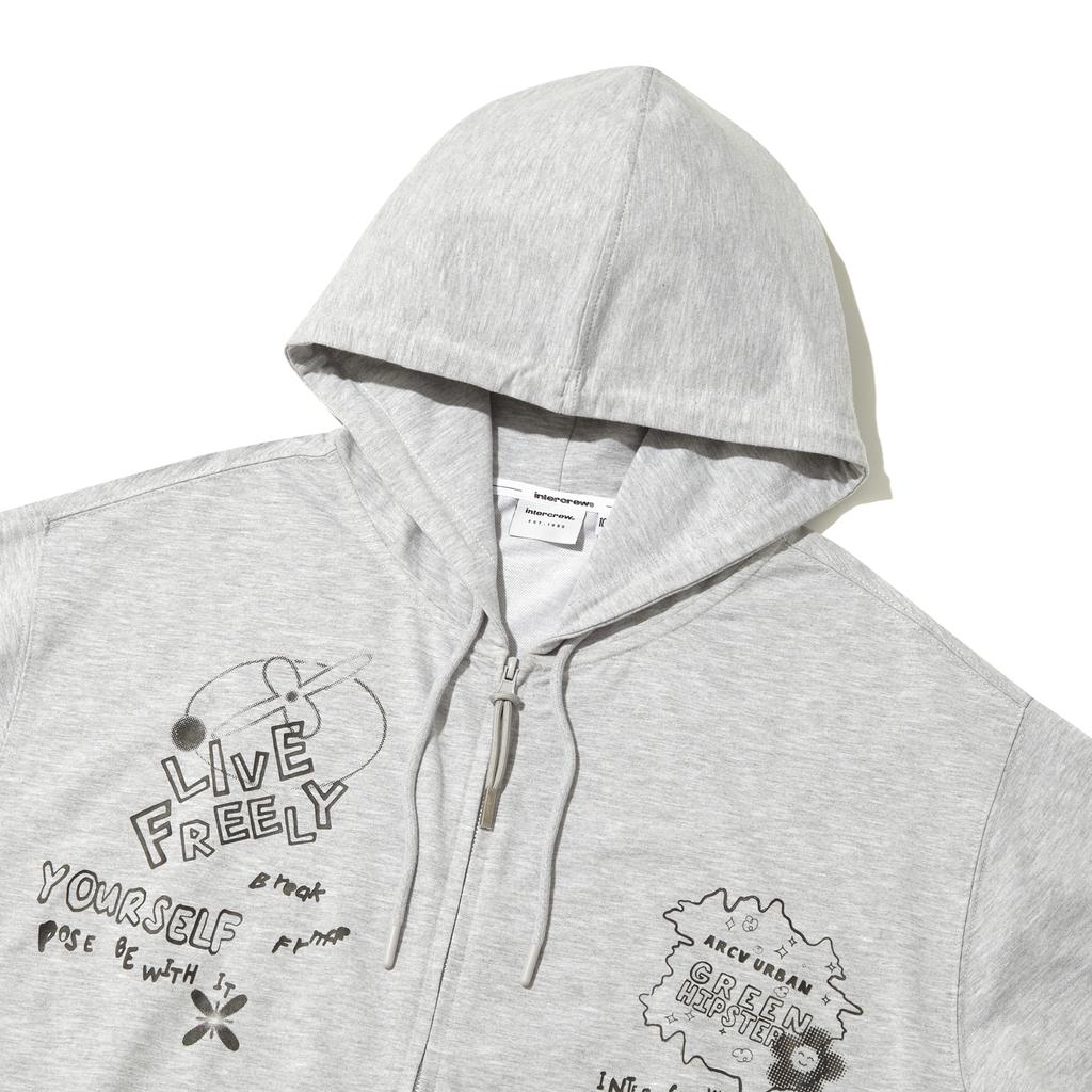 Intercrew Kitsch Hooded Zip-Up Cardigan M Grey Itz3Dh01Amg