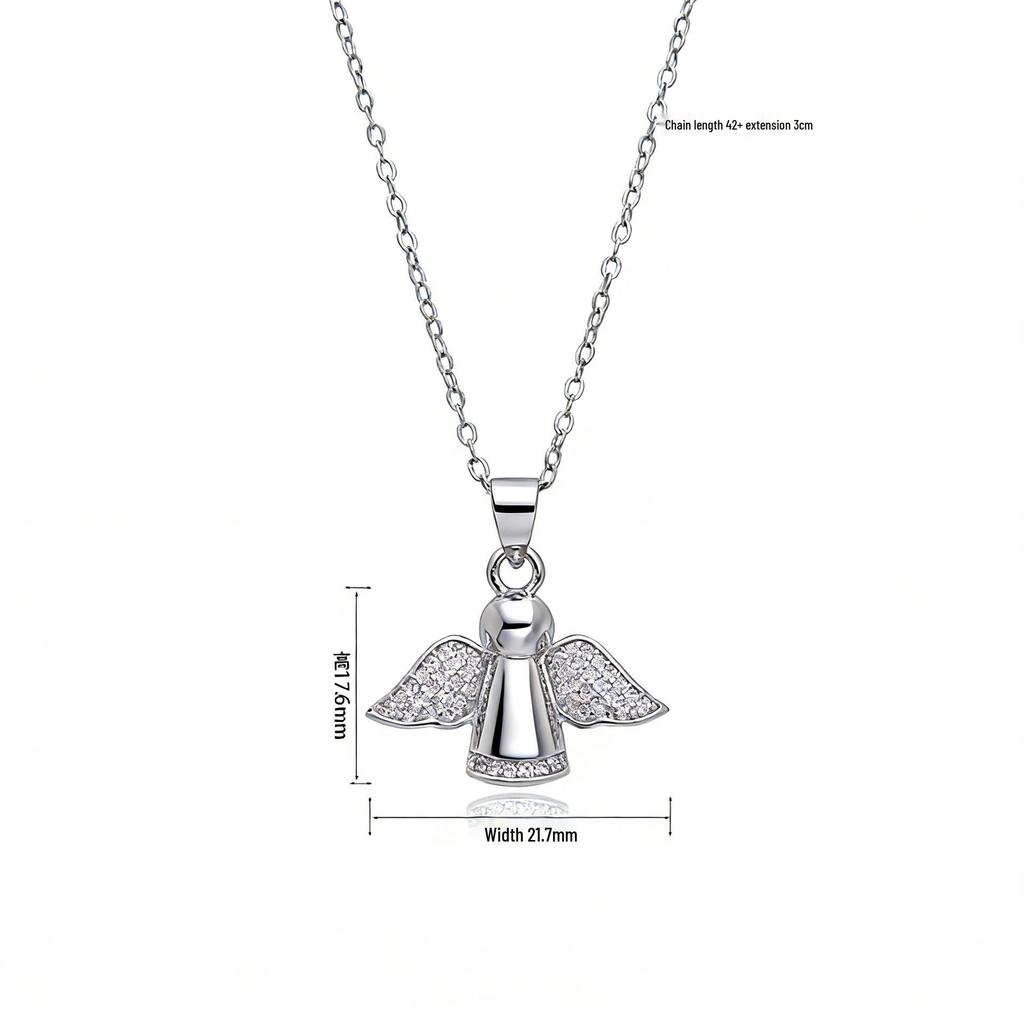 S925 Sterling Silver Angel Necklace with Zirconia - Elegant Women's Clavicle Chain