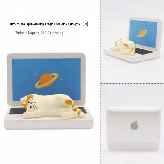 Colorful Japanese Cat Book & Phone Holder Resin Miniature Ornament
