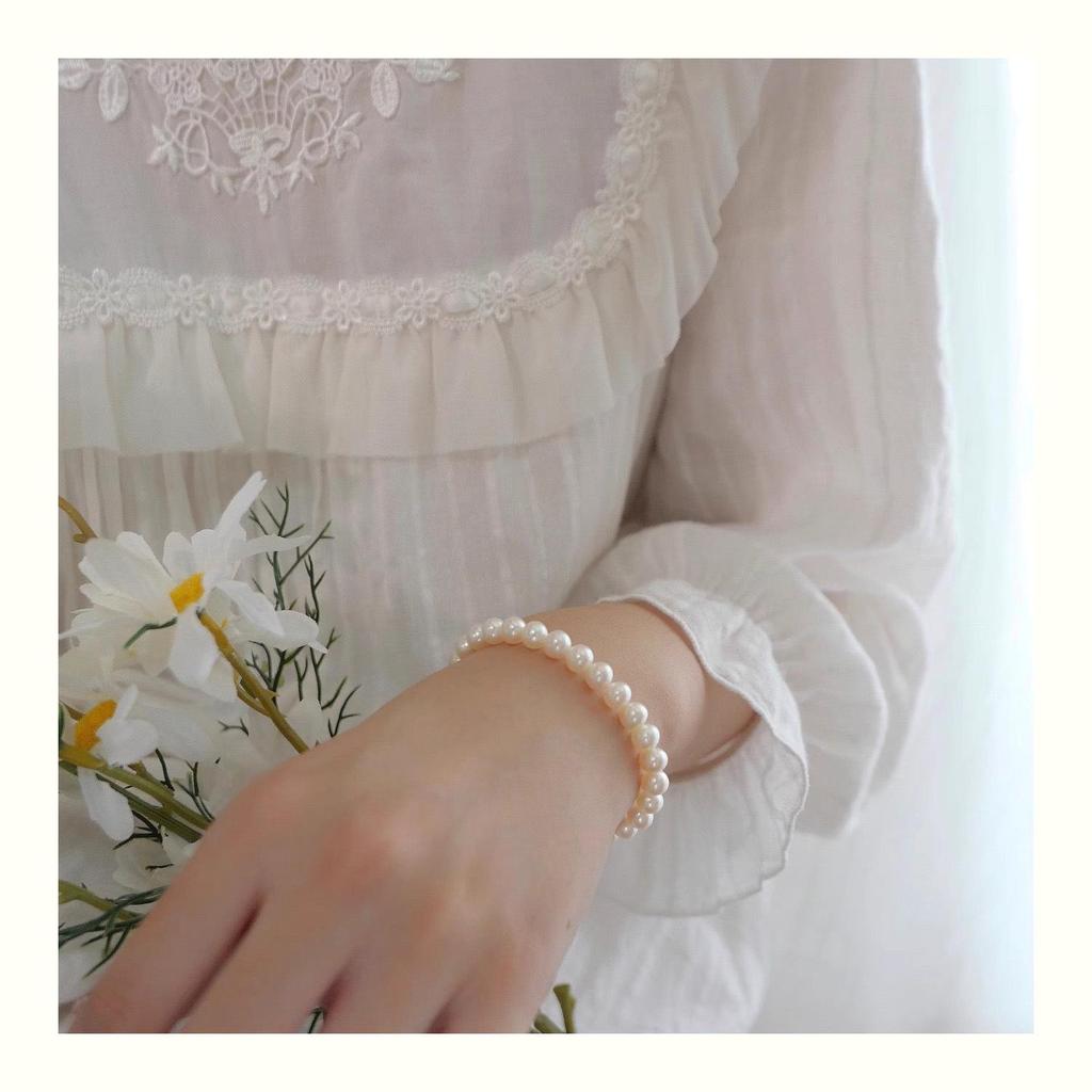 2025 New 6-7mm Near Round Freshwater Pearl Bracelet with 18k Gold-Plated Copper - Light Luxury, Simple & Versatile Style