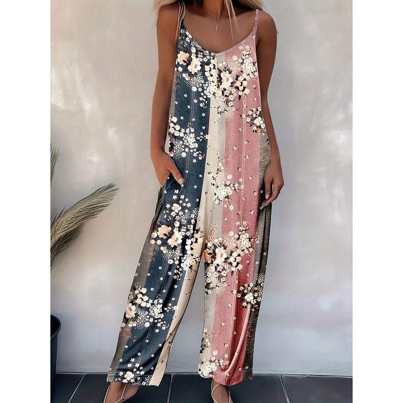

Printed V-neck Sleeveless Jumpsuit Women s Printed V-neck Sleeveless Loose Jumpsuit Flower Print 5XL