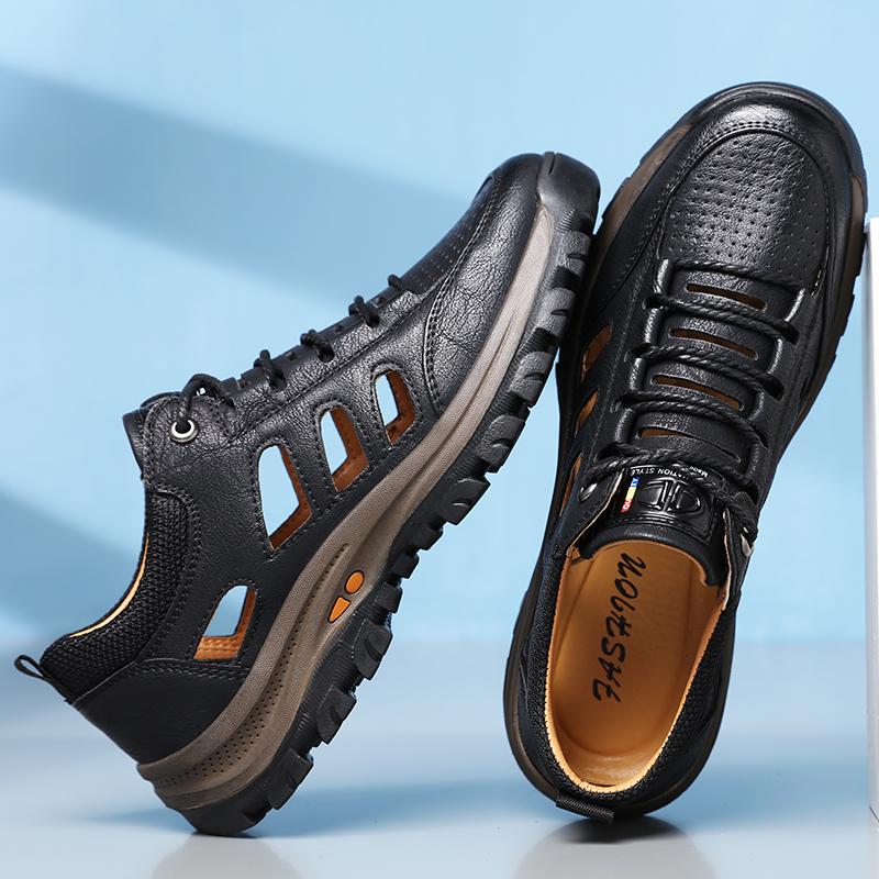 Summer Men Casual Shoes Fashion Leather Breathable Sandals Outdoor Hiking Sneakers High Quality Lace-up Sport Shoes for Men Shoe
