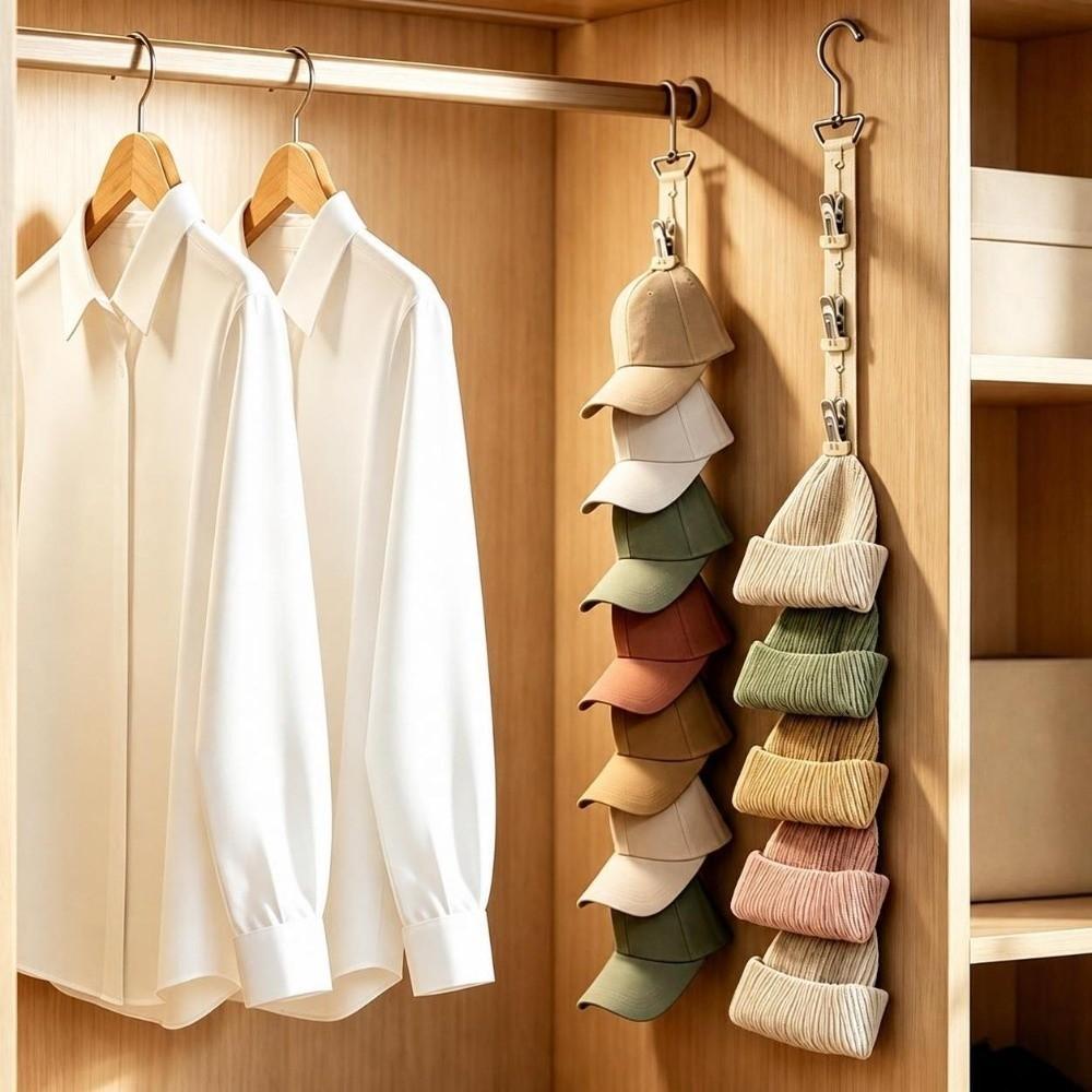 Portable 7 Clips Wardrobe Hat Rack Space Saving with Hook Wardrobe Hat Hanging Rope Hat Hanger Hat