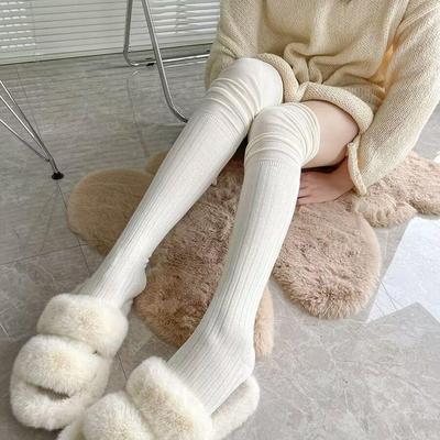 Women Knitting Thigh High Stockings Solid Color Over Knee Socks Soft Warm Leg Warmer Female Long Socks