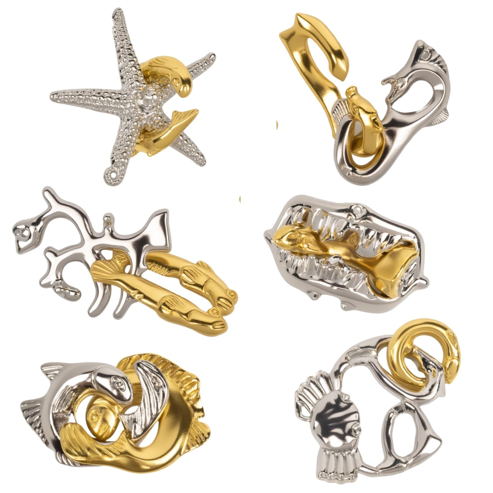 

Rubonarie Brain Teaser Ring 3D Puzzle for Adults, Hospital Time-Killing Aid, Cast Puzzle (Silver, Gold, 6 Pieces)