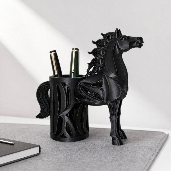 Horse-Shaped Pen Holder, 3D Printed Pencil Cup, Multi-functional Desktop Organizer for Home Office Supplies