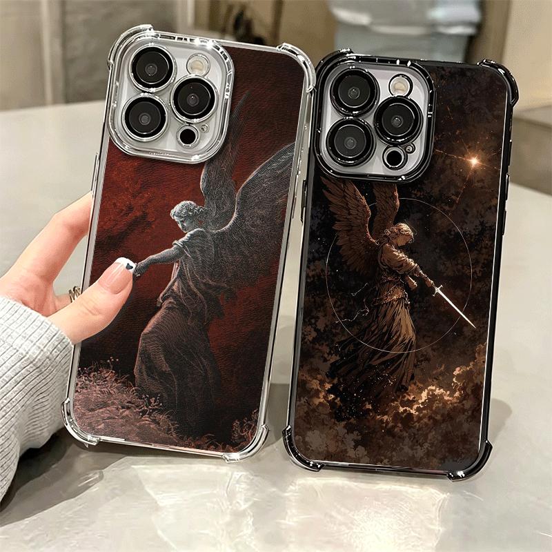 Erzengel Michael Ästhetik Beschichtung Handyhülle Für Iphone 16 17 Pro Max Air 16E 14 15 Plus 12 13 Mini Anti-Fall Airbag Abdeckung