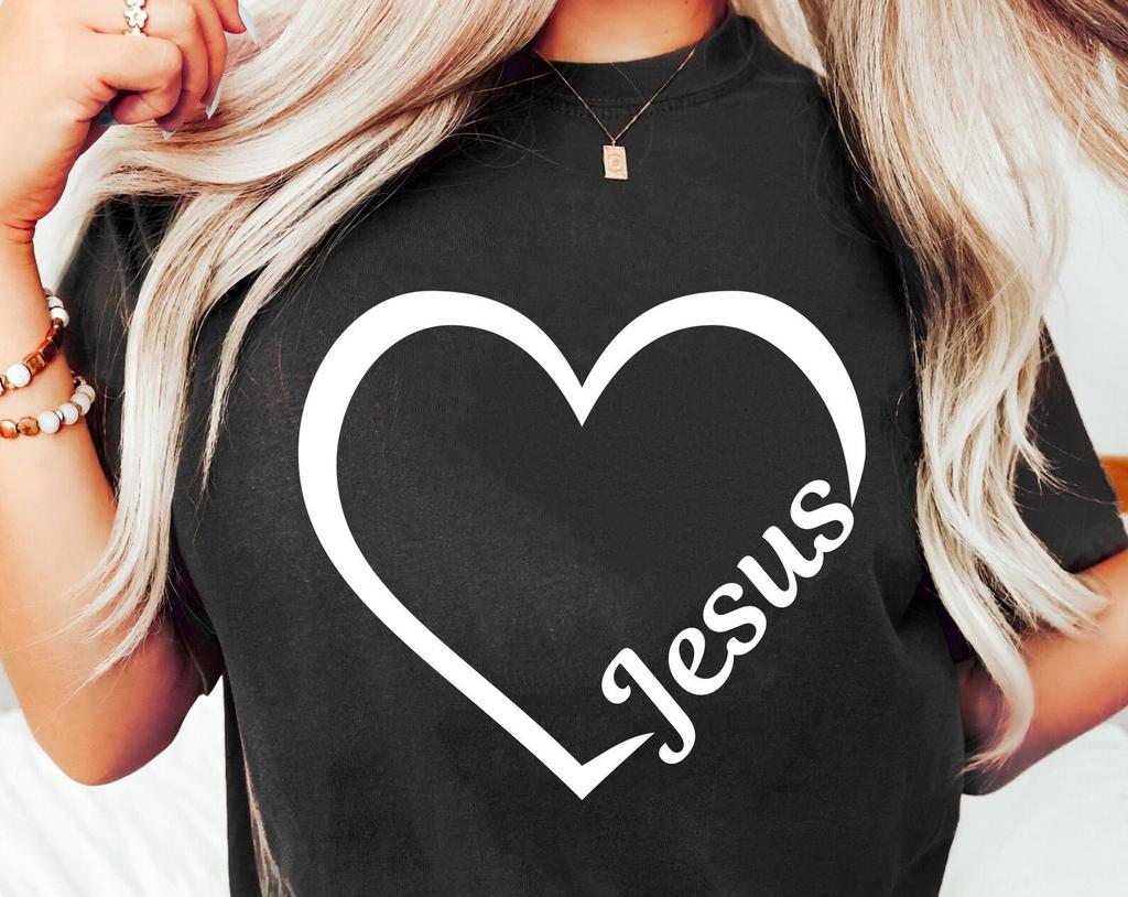 Christmas Shirt Jesus Heart T-Shirt, Jesus Faith Shirt Religious Cross Sign Birthday Gift Christianity Religion Church Xmas Presents Tops