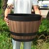 Flower Pot Plant Faux Whiskey Barrel Shape Home Decor Planting Basket Plastic Indoor Outdoor Yard Patio Flowerpot for Garden Nursery