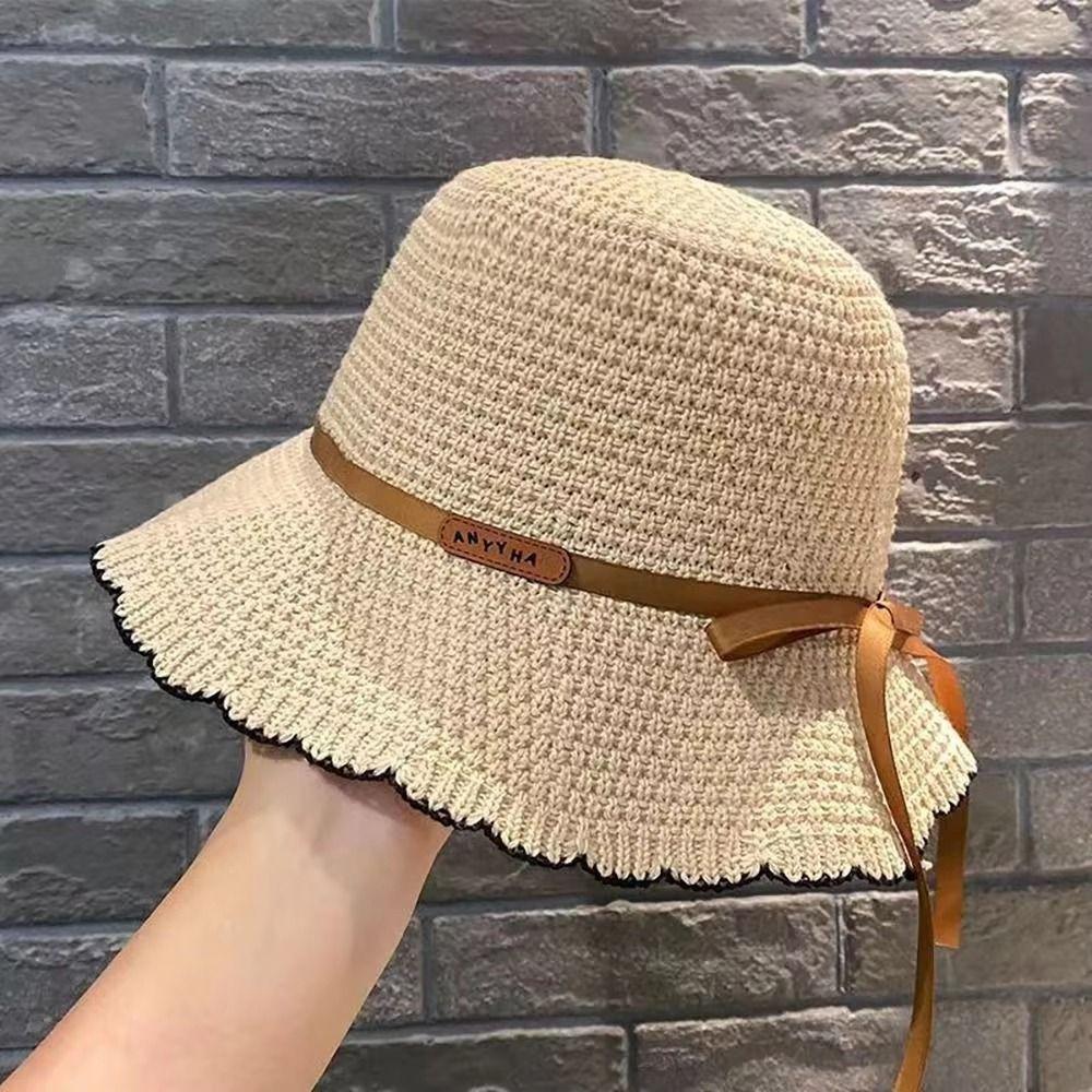 Breathable Crochet Bucket Hat UV Protection Summer Sunshade Visors Knit Fisherman Hat  Outdoor
