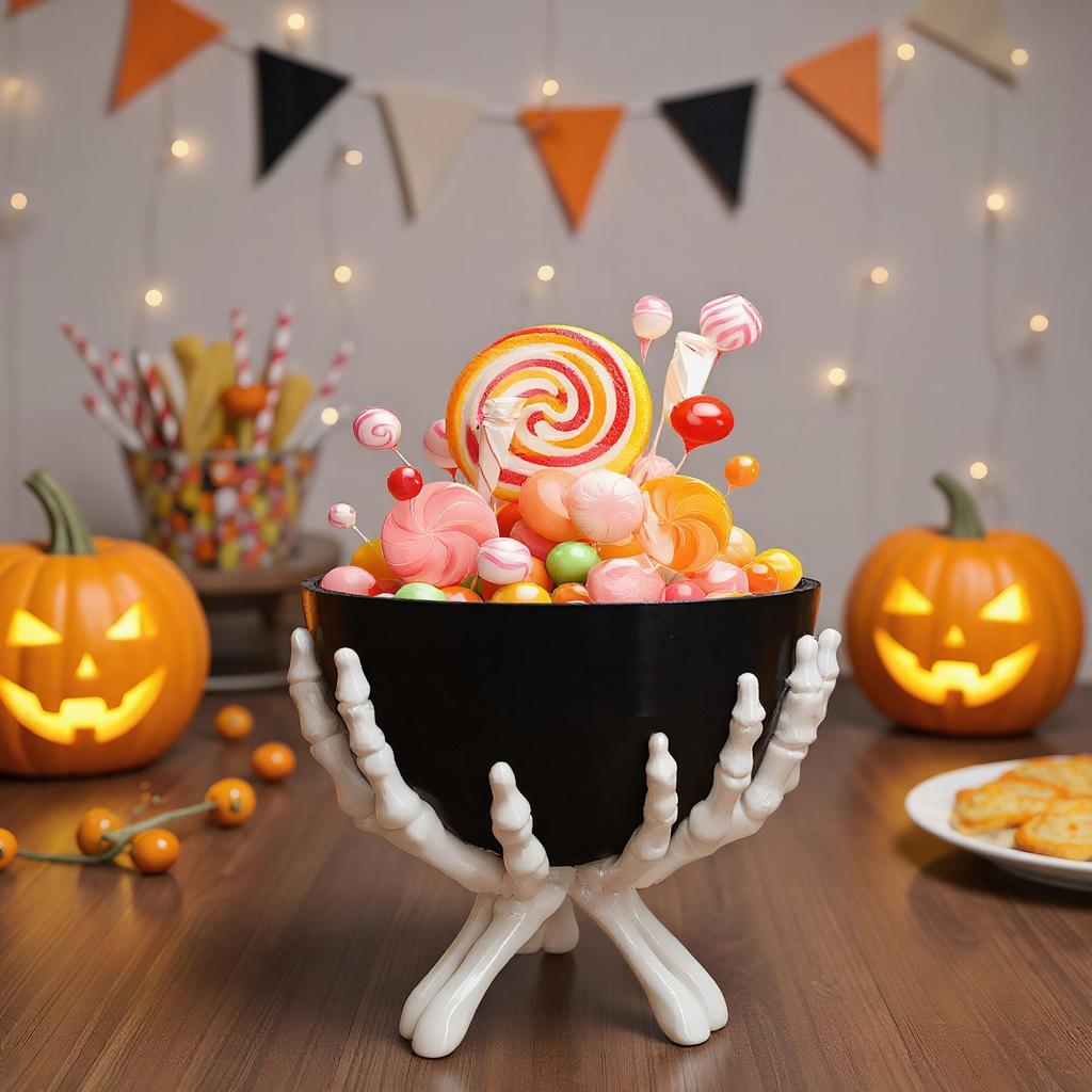 Halloween Candy Bowl Gothic Skeleton Hand Shaped Candy Storage Holder Scary Halloween Decorations Candy Organizer