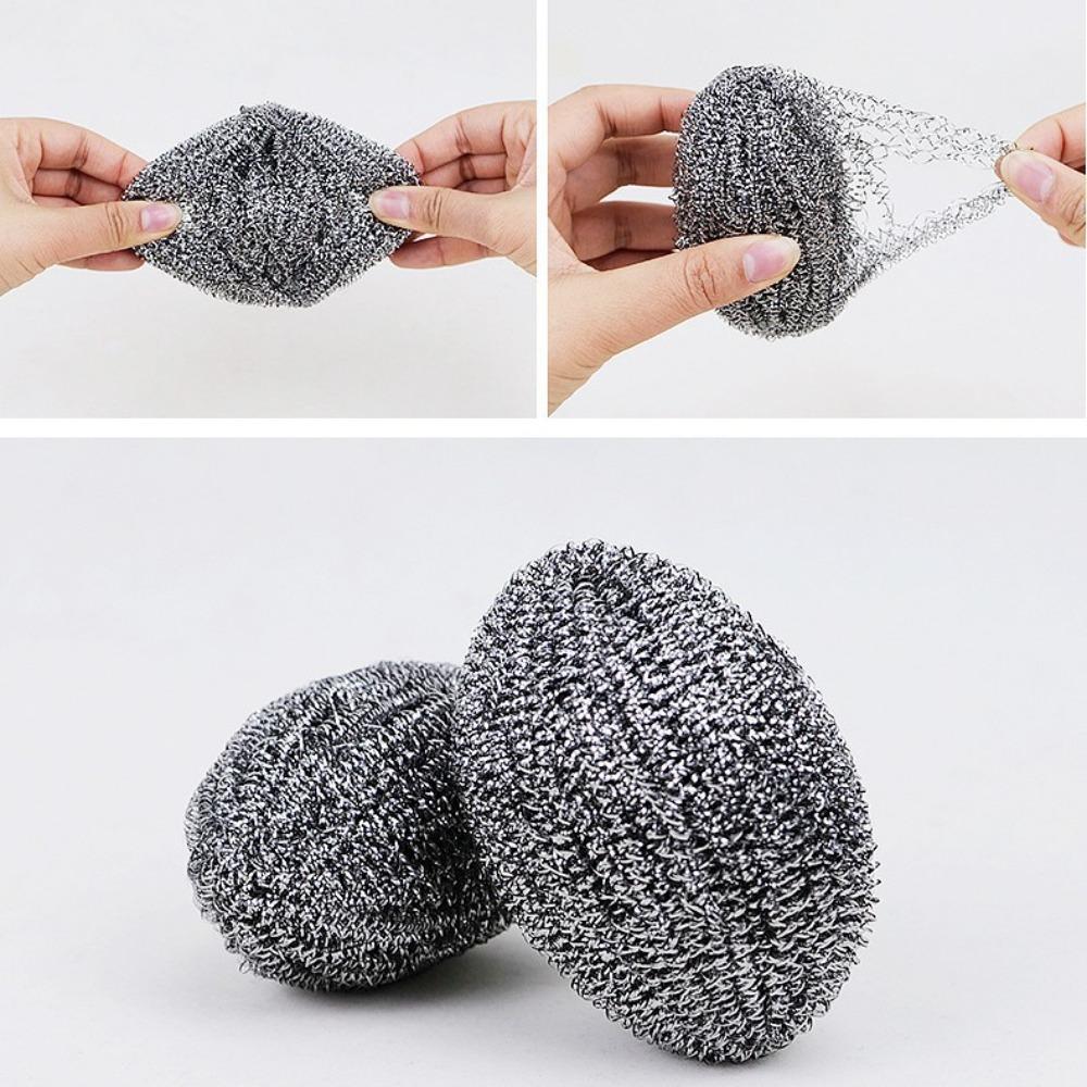 1Pc Stainless Steel Wire Balls Metal Dishwashing Clean Ball Scrubbers Kitchen Scrubbing Sponges Cleaner Tools Cleaning Supplies