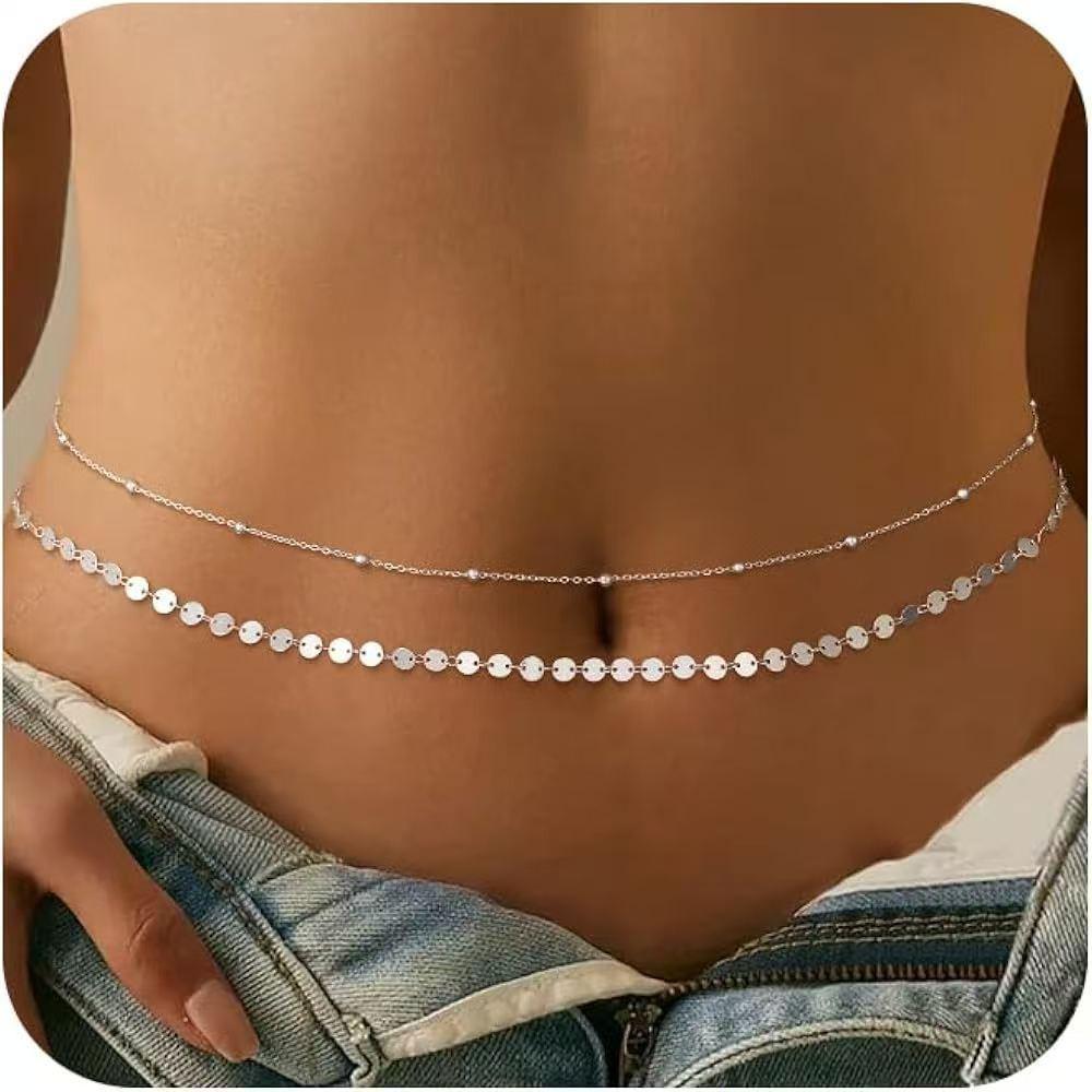 European-American Double Layer Bead & Metal Waist Chain - Women's Versatile Bikini Accessory