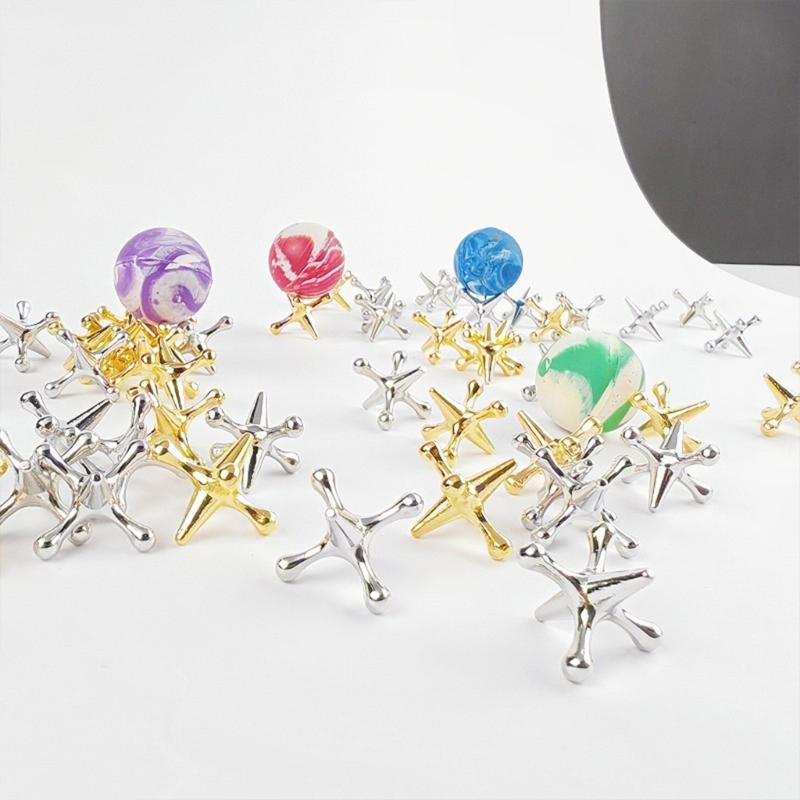 Relaxation Balls Set Tabletop Jacks Game with Metal Jacks And Soft Bouncy Balls For Stress Relief Student Relaxation Toy