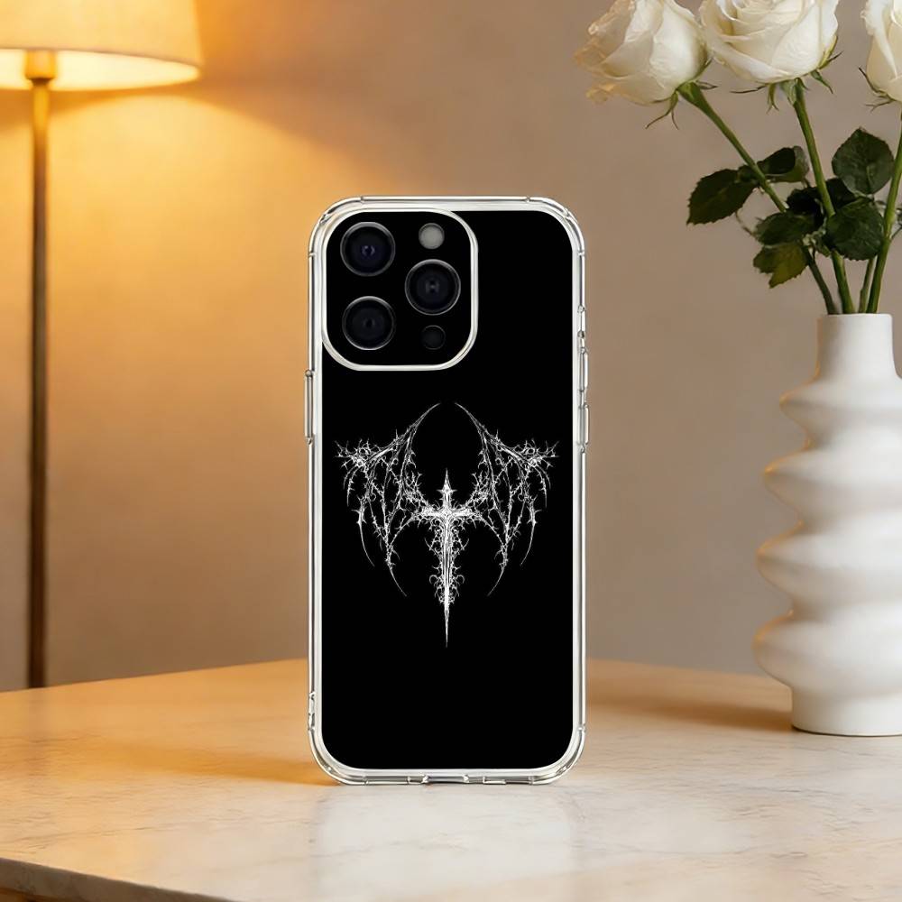 C-Cool Dark Gothic Cross Mark Phone Case For iPhone 17 16 15 14 13 12 11 Mini Pro Max Plus Transparent Cover