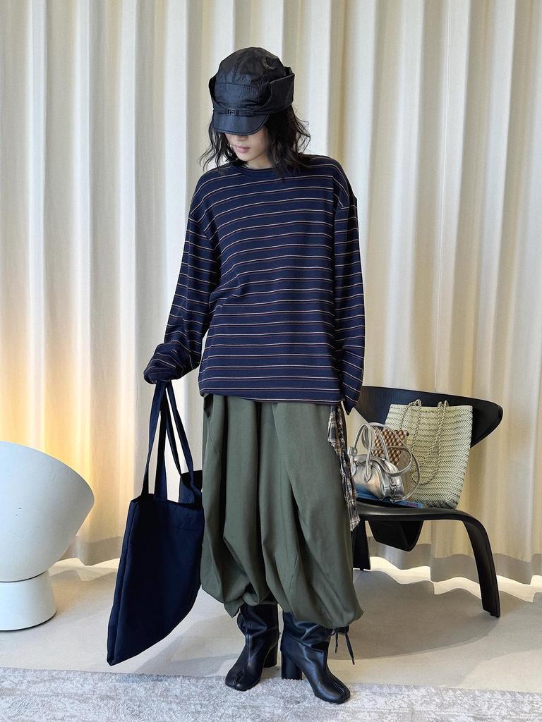 Louvre Spring Retro Korean Stripe Color Block Round Neck Casual Women's T-Shirt