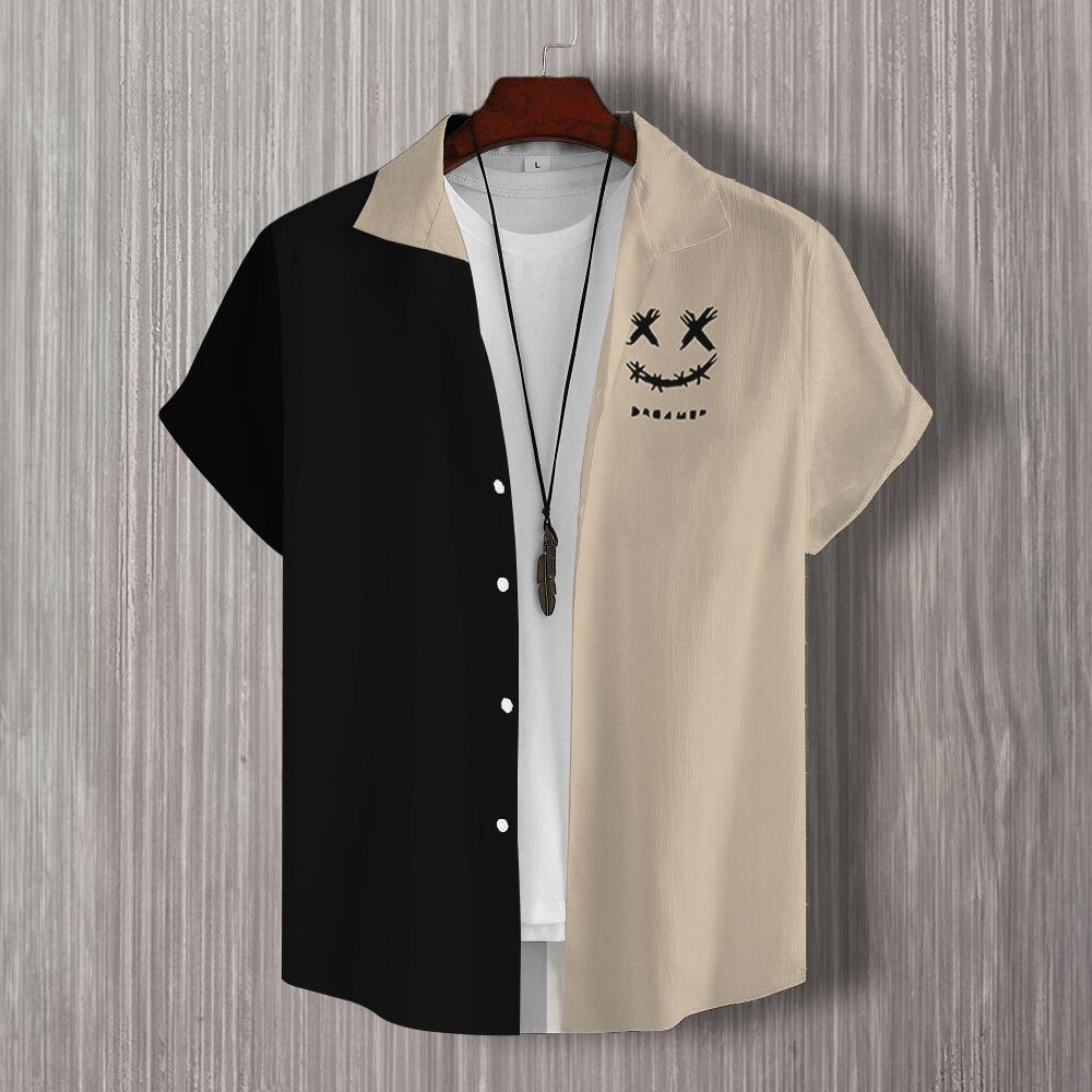 Simple 3d Patchwork Print Men's Shirt Hawaiian Shirts For Men Casual Man Clothes Loose Oversized High Quality Short Sleeve Shirt