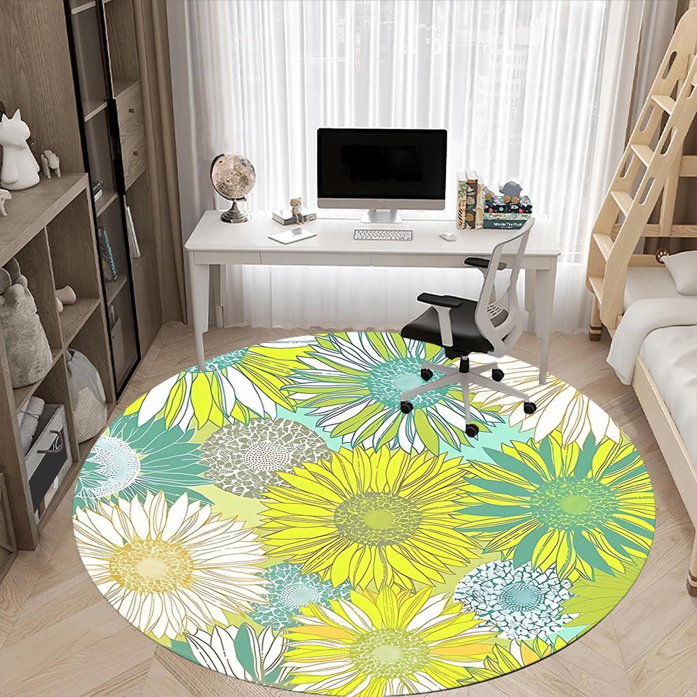 1 Stück Rundteppich mit Blumenmuster für das Büro, rutschfest, weich und langlebig, Büroteppich für die Innendekoration, perfekt für das Büro, schöne Dekoration yy2603120