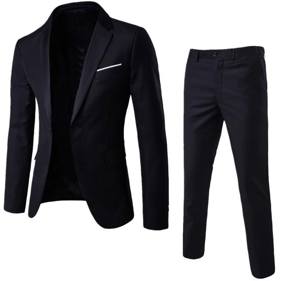 2Pcs/Set Plus Size Men Solid Color Long Sleeve Lapel Slim Button Business Suit