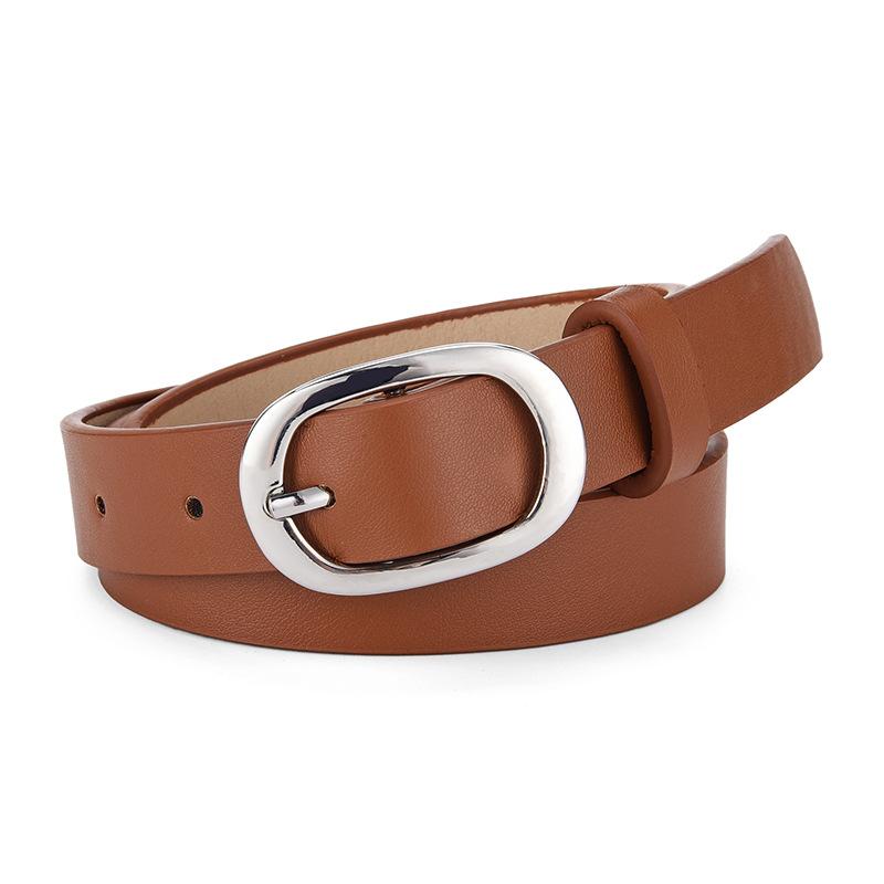 

Женский ремень с овальной серебряной пряжкой, простой, однотонный, декоративный, шикарный, повседневный, для джинсов, брюк, ремень для женщин 106*2.3 верблюд