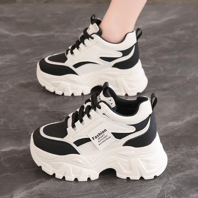 Women's shoes autumn and winter platform dad shoes small inner height increase velvet cotton shoes leather surface casual sports