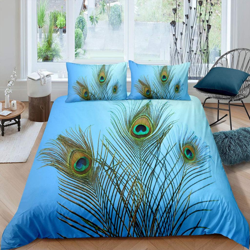 Peacock Duvet Cover Set King Size Floral Pattern Bedding Set Retro Peacock Feather Floral Theme Comforter Cover Luxury Quilt Set