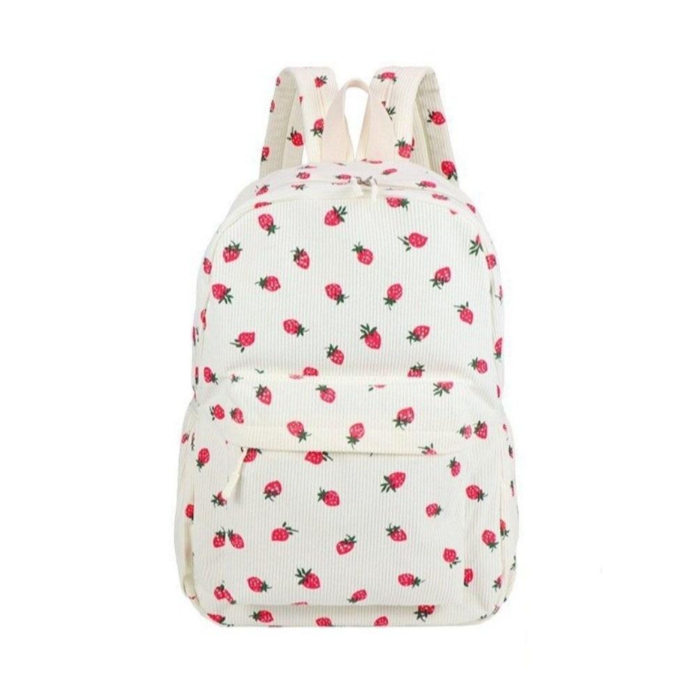 Lightweight Students School Bag Strawberry Students Daypack Storage Bag Corduroy Backpack  Travel