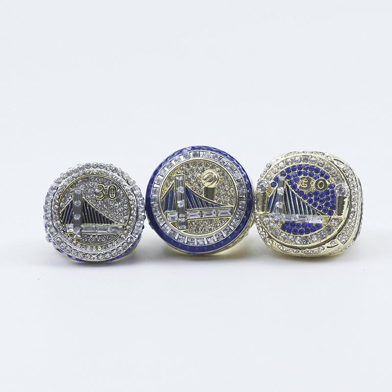 Golden State Warriors MVP Curry Championship Ring Set (2015, 2017, 2018) - 3 Pieces Size 14