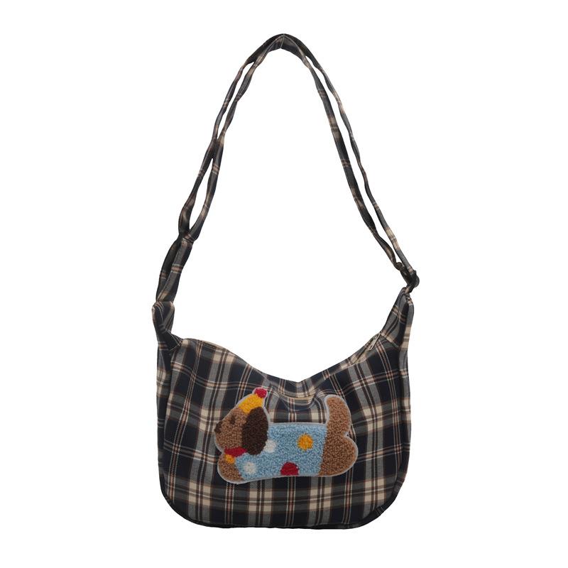

Модная клетчатая сумка-пельмень в корейском стиле, новая модель, женская сумка, милая сумка через плечо для студентов с принтом пятнистой собаки, трендовая сумка кроссбоди