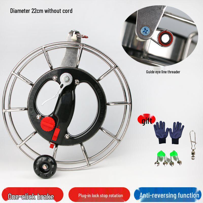 Large Kite Reel with Anti-Bearing Brake for Sea Fishing, Reversible Rotation, and Kite Line Management.