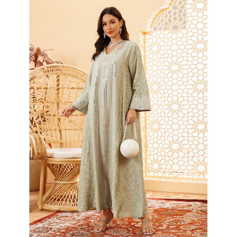 Indonesia Cross-Border New Middle East Fashion Elegant Pullover Dubai Robe Sequin Embroidered Formal Dress Dress Dress