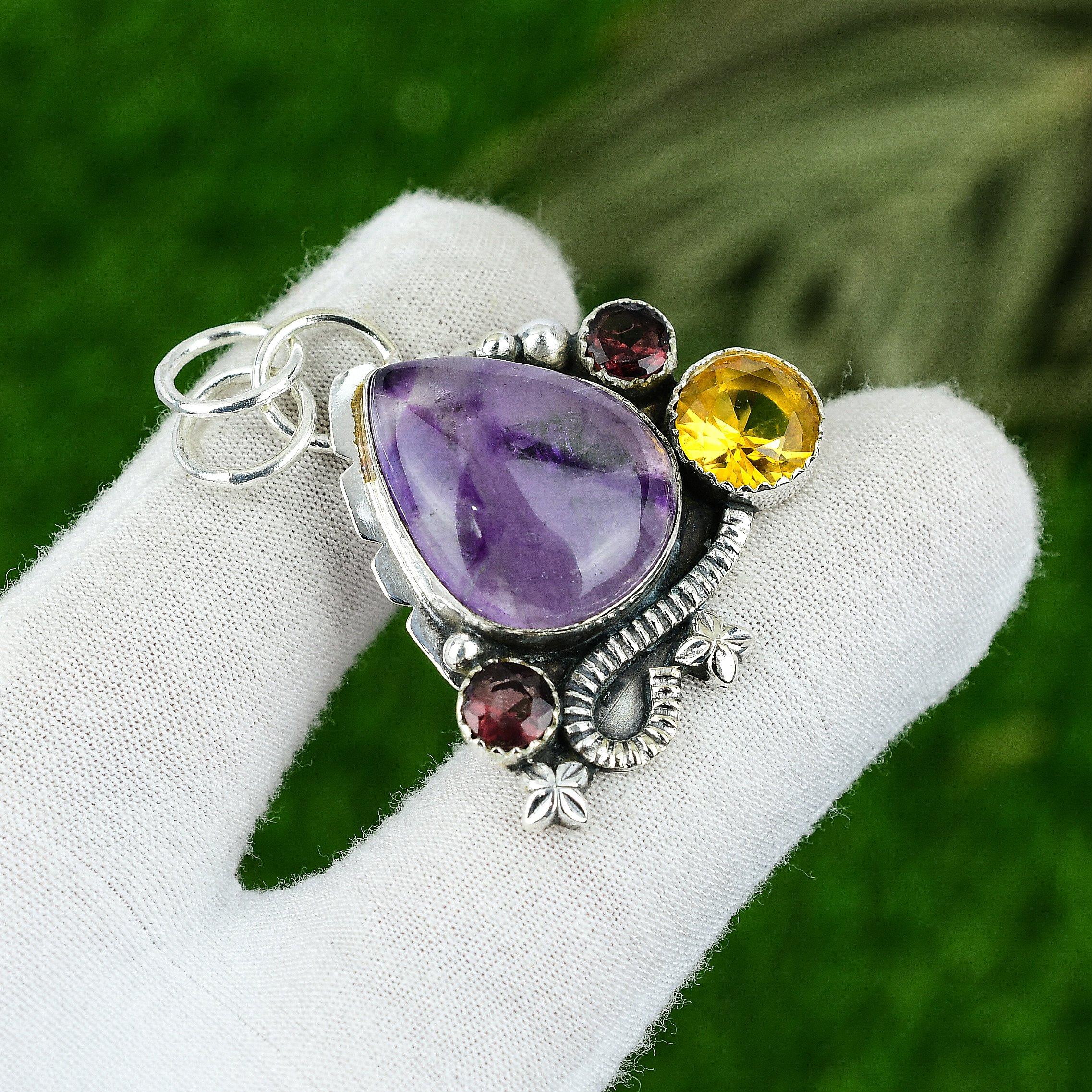 

Womens day Sale Star Amethyst Stone Citrine 925 Sterling Silver Pendant Jewelry