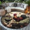 1Pcs Vintage Rooster and Chick Round Rug Farmhouse Decor Non-Slip Floor Mat Durable 2D Print Area Rug for Living Room Bedroom