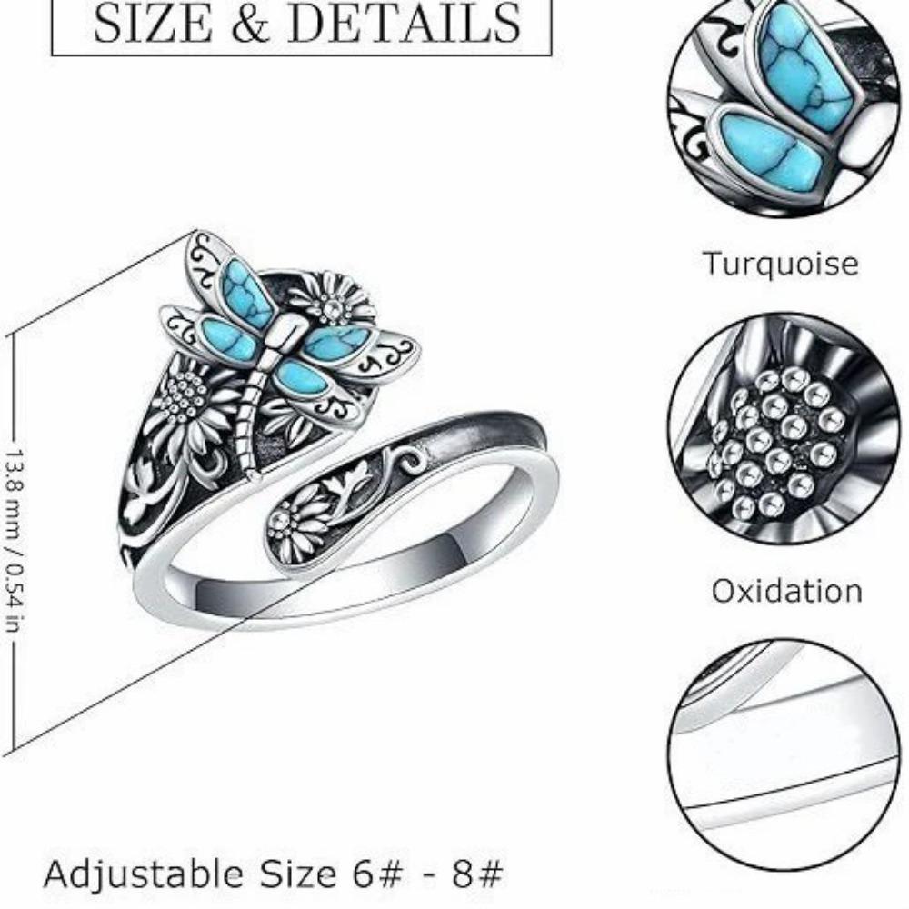 Anello da donna vintage personalità bohémien turchese libellula girasole avvolgente